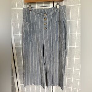 Lauren Conrad striped wide leg linen blend cropped pants, Blue & White, Medium.